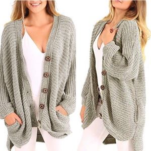 Gray Boyfriend Long Cable Knit Cardigan